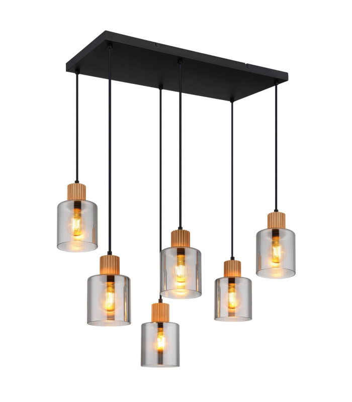 Aleidis Cluster Pendant Ceiling Light Matt Black Smoke Glass Shade 6x E27-1