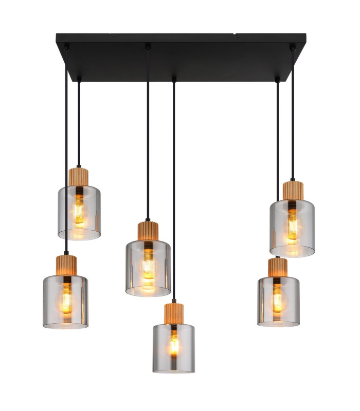 Aleidis Cluster Pendant Ceiling Light Matt Black Smoke Glass Shade 6x E27-3