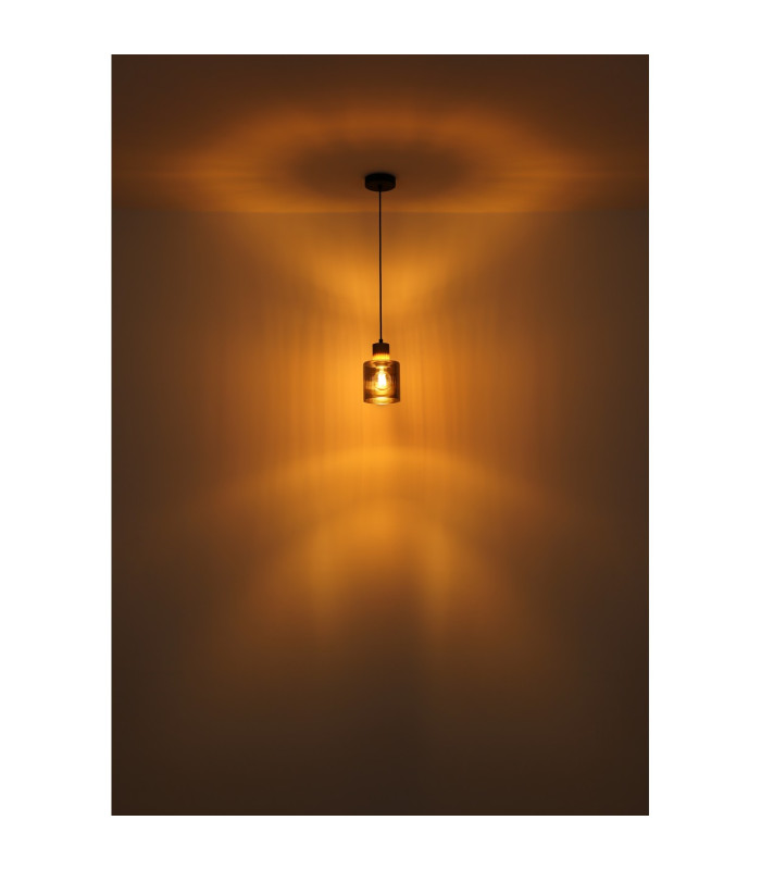 Aleidis Slim Pendant Ceiling Light Matt Black Smoke Glass Shade 1x E27-4