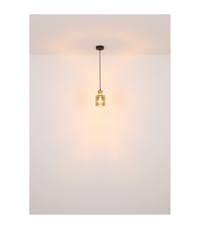 Aleidis Slim Pendant Ceiling Light Matt Black Smoke Glass Shade 1x E27-5