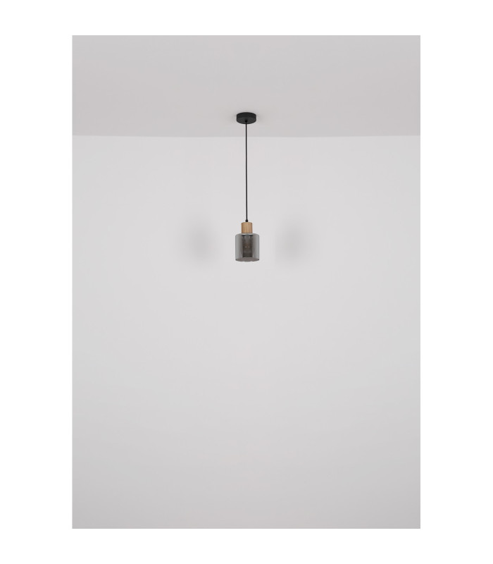 Aleidis Slim Pendant Ceiling Light Matt Black Smoke Glass Shade 1x E27-6
