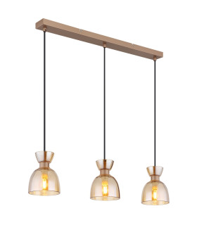 Massey Bar Pendant Ceiling Light Coffee Colored Matt Amber Glass Shade 3x E14-1