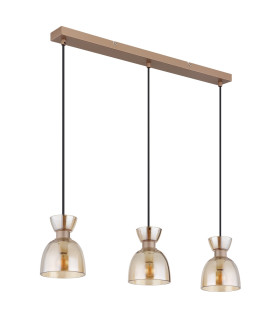 Massey Bar Pendant Ceiling Light Coffee Colored Matt Amber Glass Shade 3x E14-2