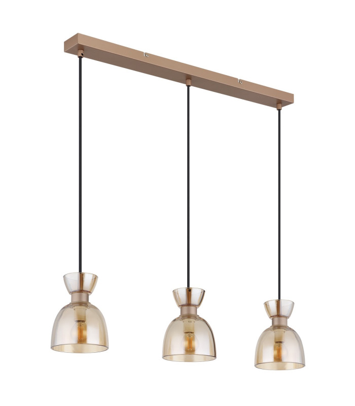 Massey Bar Pendant Ceiling Light Coffee Colored Matt Amber Glass Shade 3x E14-2