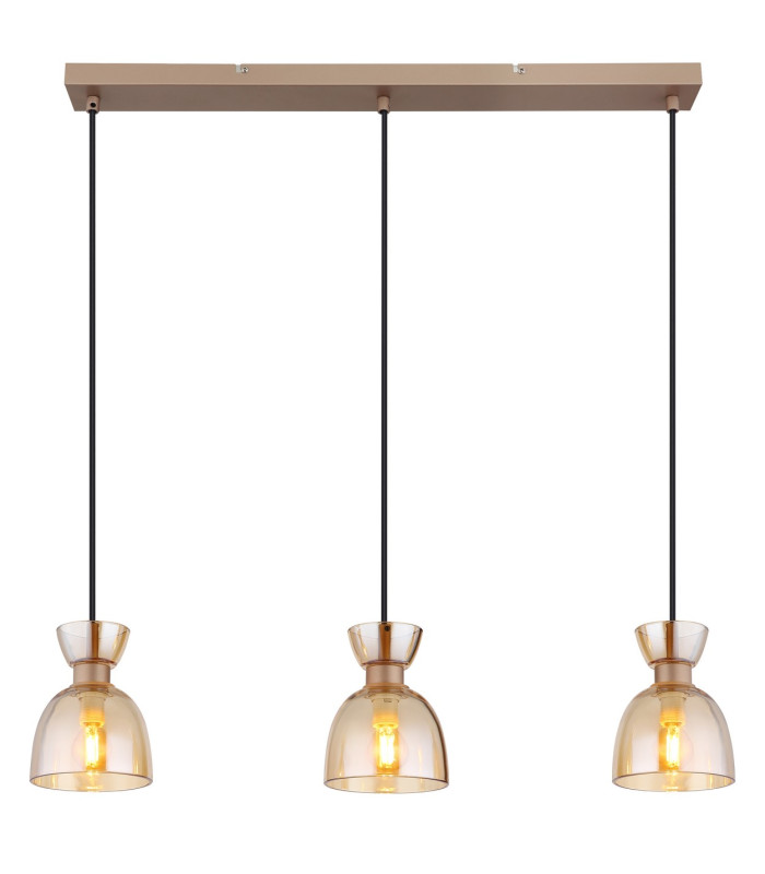 Massey Bar Pendant Ceiling Light Coffee Colored Matt Amber Glass Shade 3x E14-3
