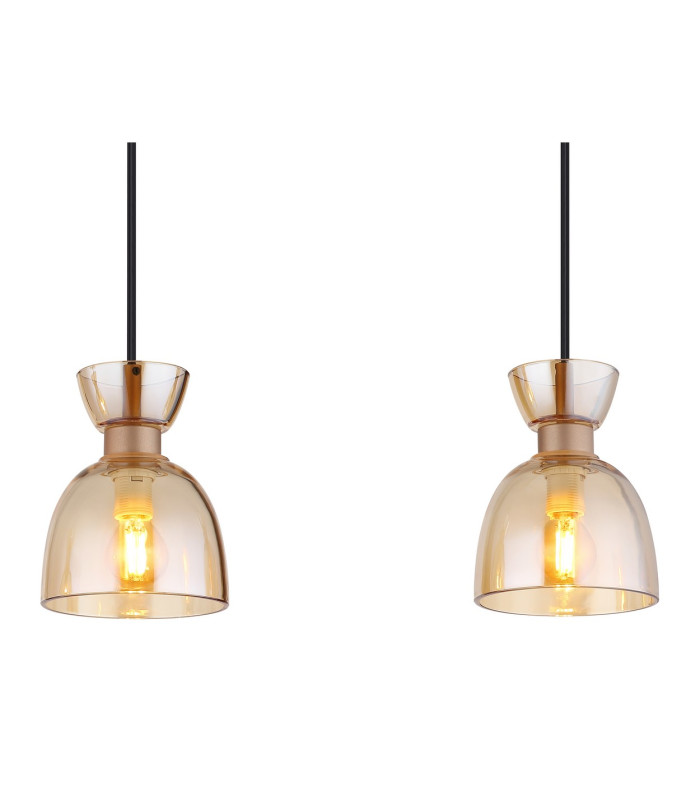 Massey Bar Pendant Ceiling Light Coffee Colored Matt Amber Glass Shade 3x E14-4