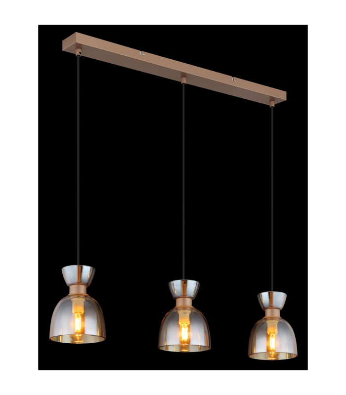 Massey Bar Pendant Ceiling Light Coffee Colored Matt Amber Glass Shade 3x E14-5