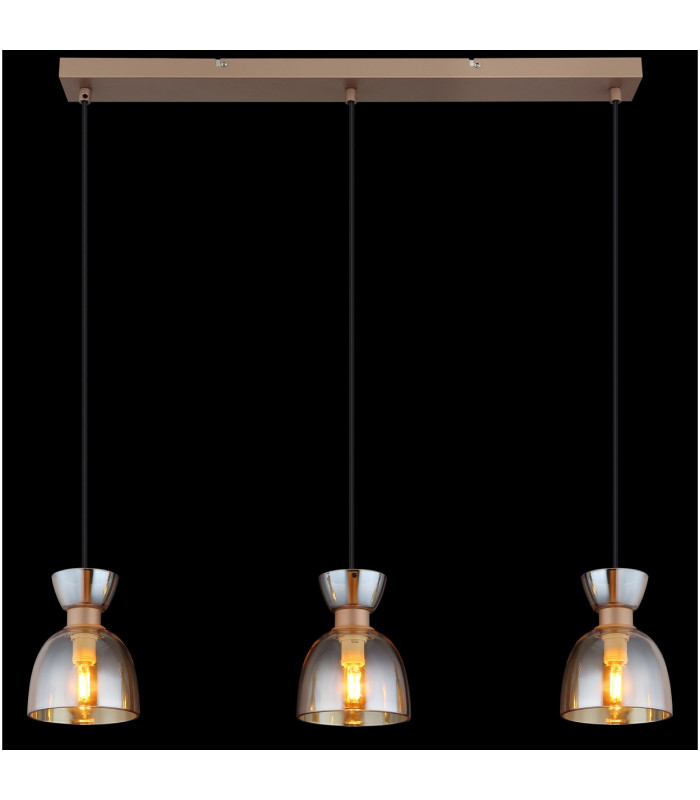 Massey Bar Pendant Ceiling Light Coffee Colored Matt Amber Glass Shade 3x E14-6