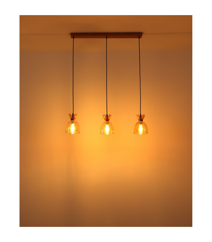 Massey Bar Pendant Ceiling Light Coffee Colored Matt Amber Glass Shade 3x E14-7