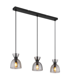 Massey Bar Pendant Ceiling Light Matt Black Smoke Glass Shade 3x E14-1