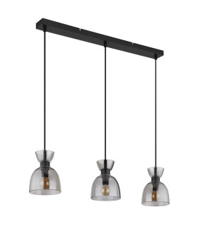 Massey Bar Pendant Ceiling Light Matt Black Smoke Glass Shade 3x E14-2