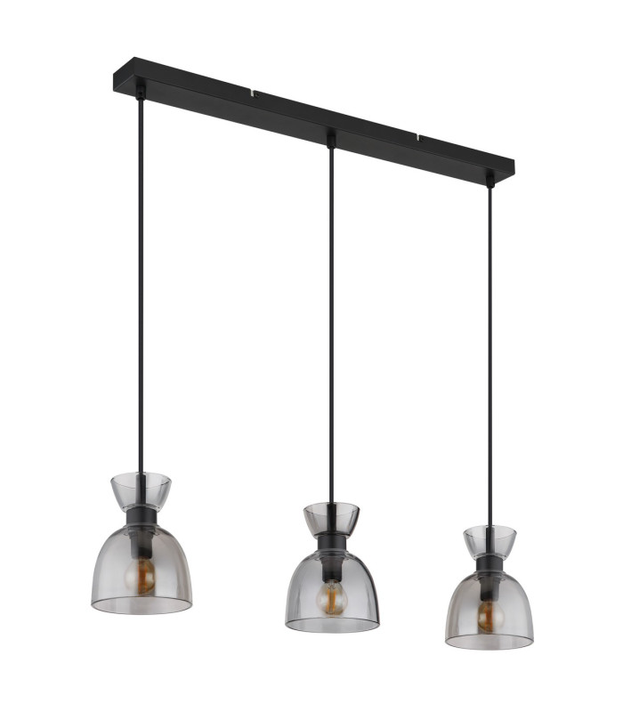 Massey Bar Pendant Ceiling Light Matt Black Smoke Glass Shade 3x E14-2