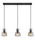 Massey Bar Pendant Ceiling Light Matt Black Smoke Glass Shade 3x E14-3