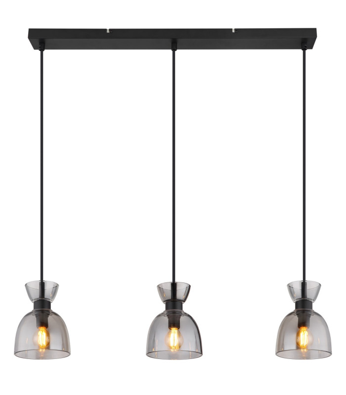 Massey Bar Pendant Ceiling Light Matt Black Smoke Glass Shade 3x E14-3