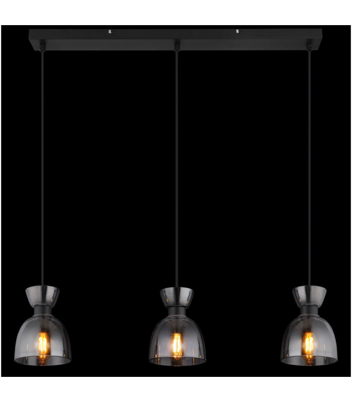 Massey Bar Pendant Ceiling Light Matt Black Smoke Glass Shade 3x E14-6
