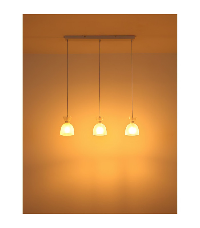 Massey Bar Pendant Ceiling Light White Matt Opal Glass Shade 3x E14-7