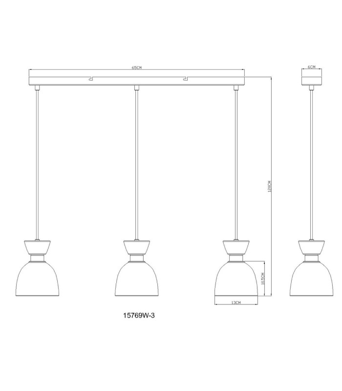 Massey Bar Pendant Ceiling Light White Matt Opal Glass Shade 3x E14-9
