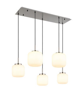 Kladora Cluster Pendant Ceiling Light Nickel Matt Opal Glass Shade 5x E27-1
