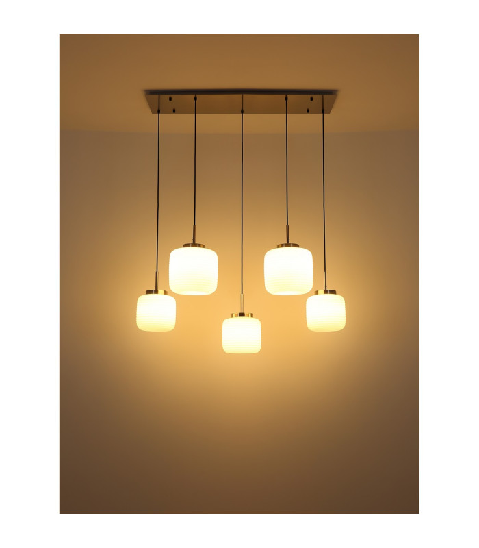 Kladora Cluster Pendant Ceiling Light Nickel Matt Opal Glass Shade 5x E27-4