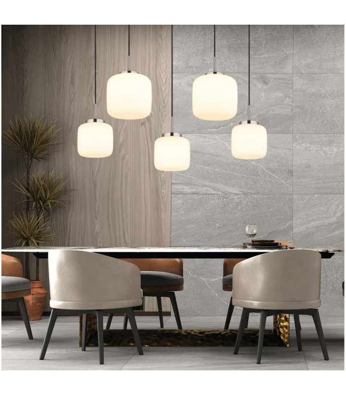 Kladora Cluster Pendant Ceiling Light Nickel Matt Opal Glass Shade 5x E27-5