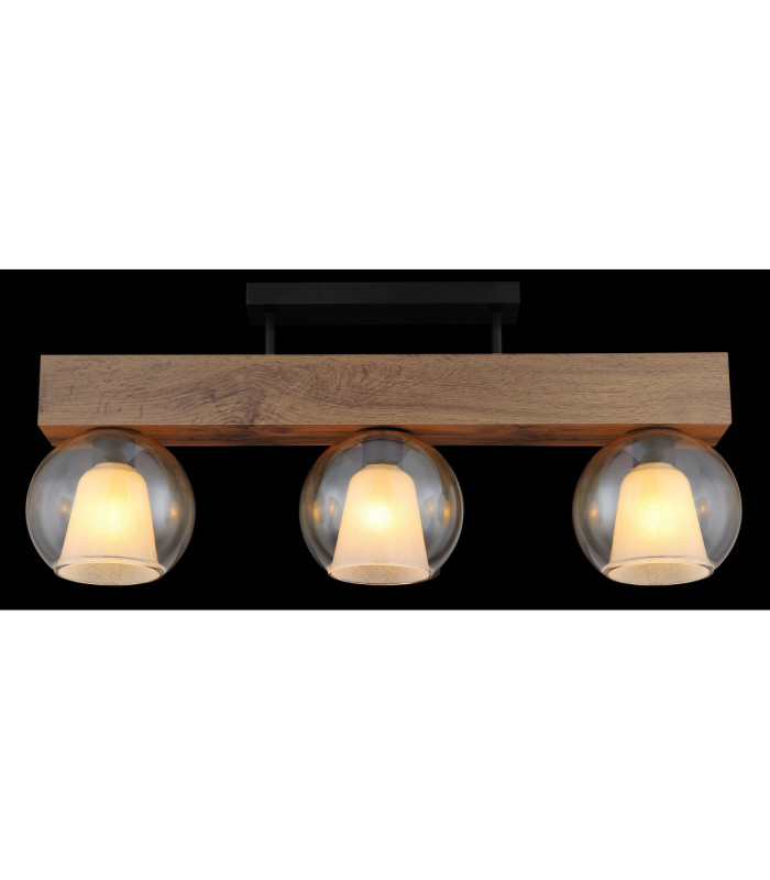 Barry I Ceiling Spotlight Bar Matt Black Amber Glass Shade 3x E27-5