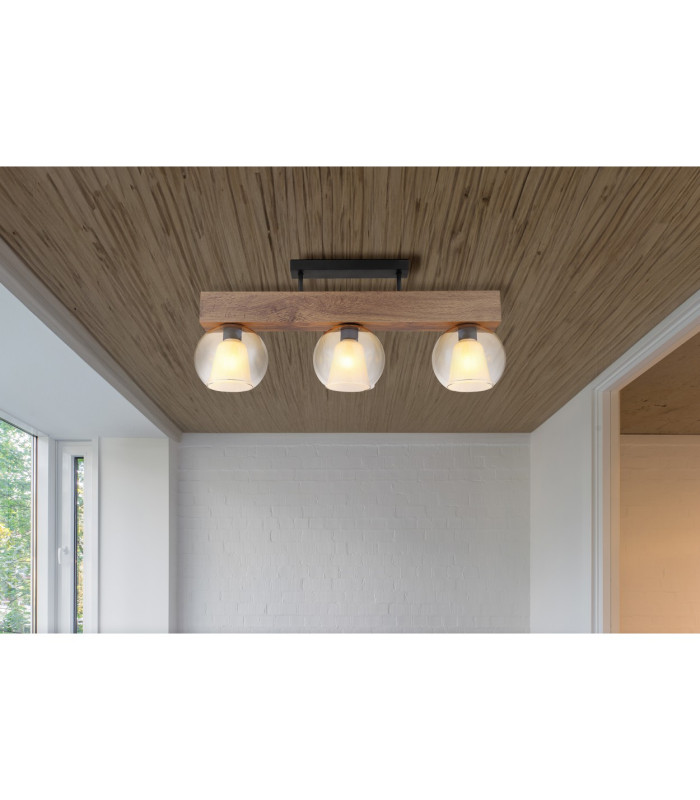 Barry I Ceiling Spotlight Bar Matt Black Amber Glass Shade 3x E27-6