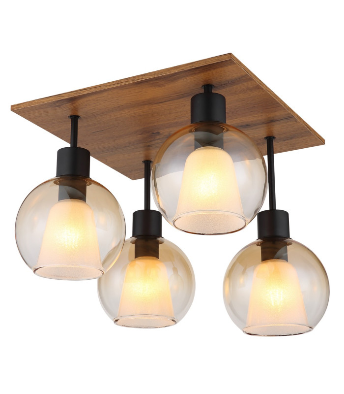 Barry I Shade Cluster Ceiling Light Matt Black Amber Glass Shade 4x E27-1