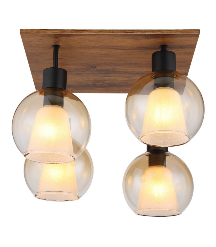 Barry I Shade Cluster Ceiling Light Matt Black Amber Glass Shade 4x E27-3