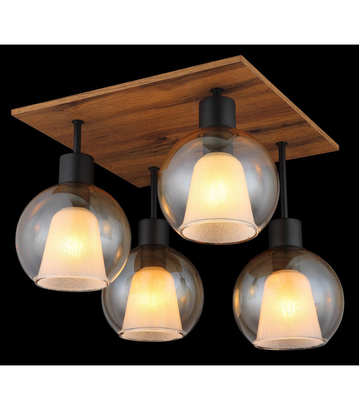 Barry I Shade Cluster Ceiling Light Matt Black Amber Glass Shade 4x E27-4