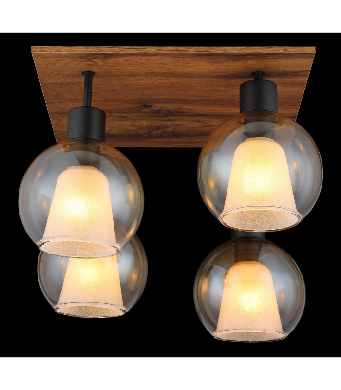 Barry I Shade Cluster Ceiling Light Matt Black Amber Glass Shade 4x E27-5