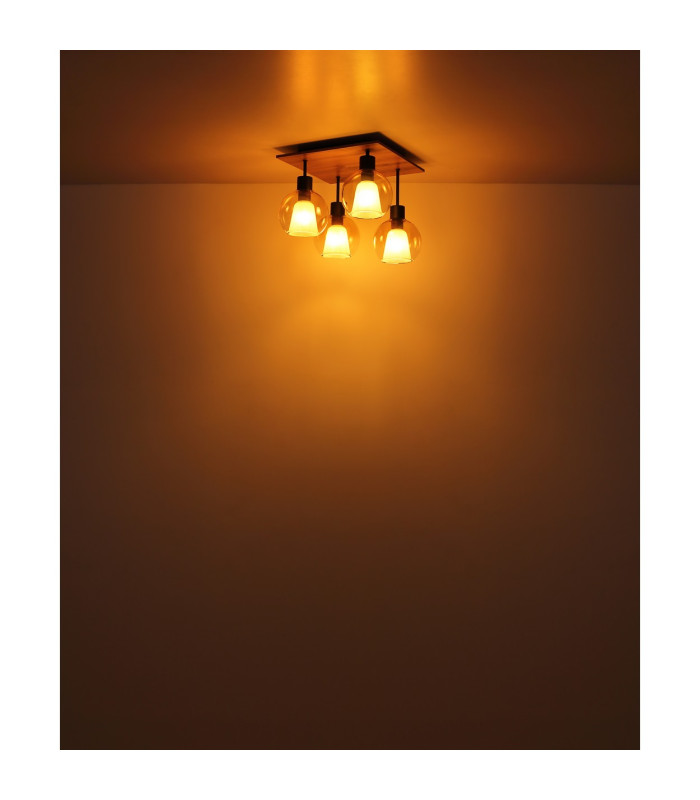 Barry I Shade Cluster Ceiling Light Matt Black Amber Glass Shade 4x E27-6