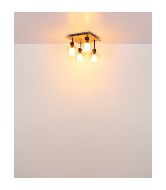 Barry I Shade Cluster Ceiling Light Matt Black Amber Glass Shade 4x E27-7