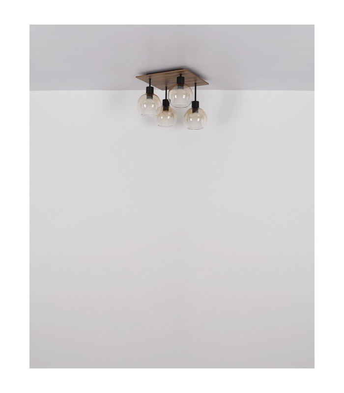 Barry I Shade Cluster Ceiling Light Matt Black Amber Glass Shade 4x E27-8