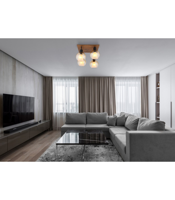 Barry I Shade Cluster Ceiling Light Matt Black Amber Glass Shade 4x E27-9