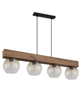 Barry I Bar Pendant Ceiling Light Matt Black Amber Glass Shade 4x E27-2