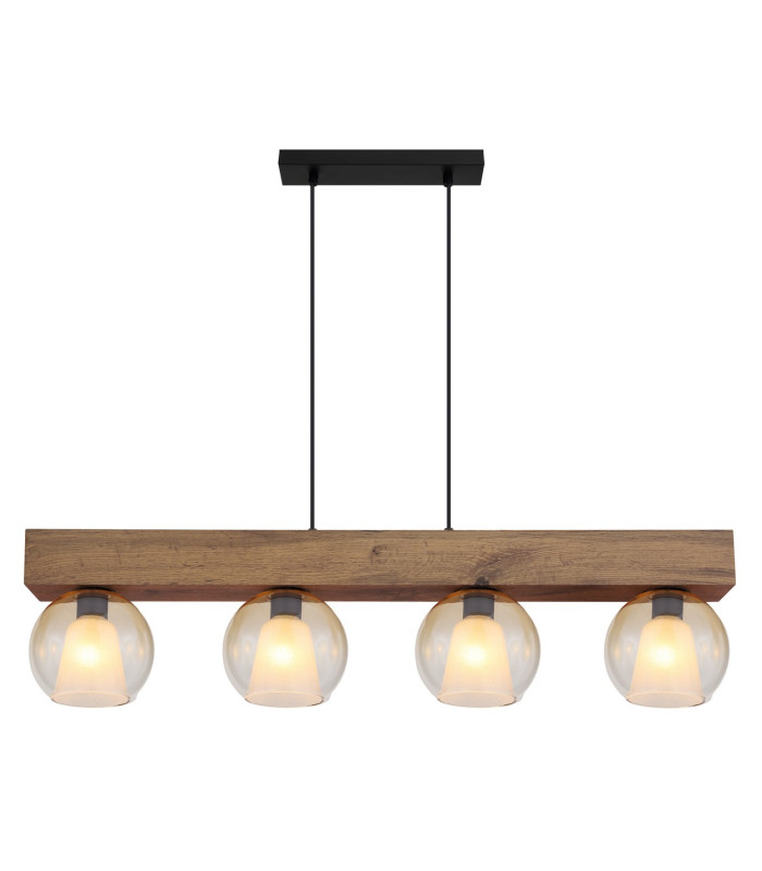 Barry I Bar Pendant Ceiling Light Matt Black Amber Glass Shade 4x E27-3