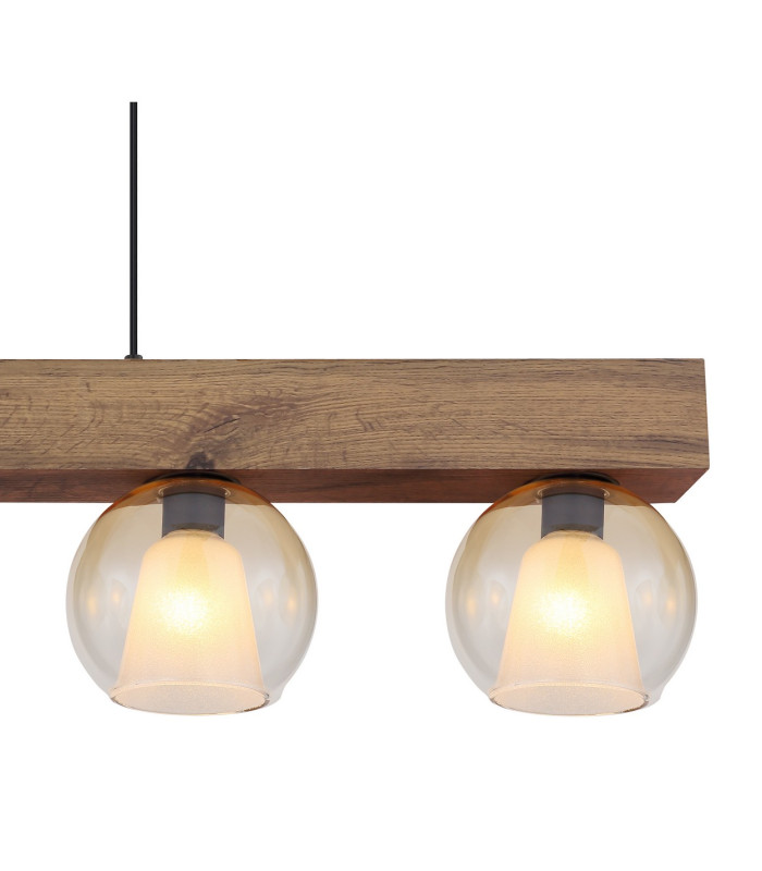 Barry I Bar Pendant Ceiling Light Matt Black Amber Glass Shade 4x E27-4