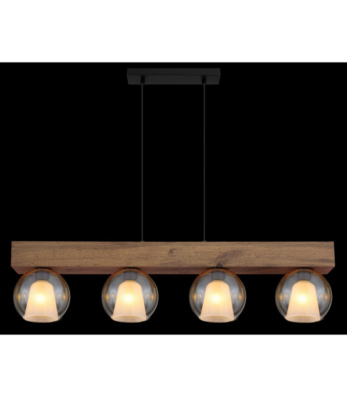 Barry I Bar Pendant Ceiling Light Matt Black Amber Glass Shade 4x E27-6