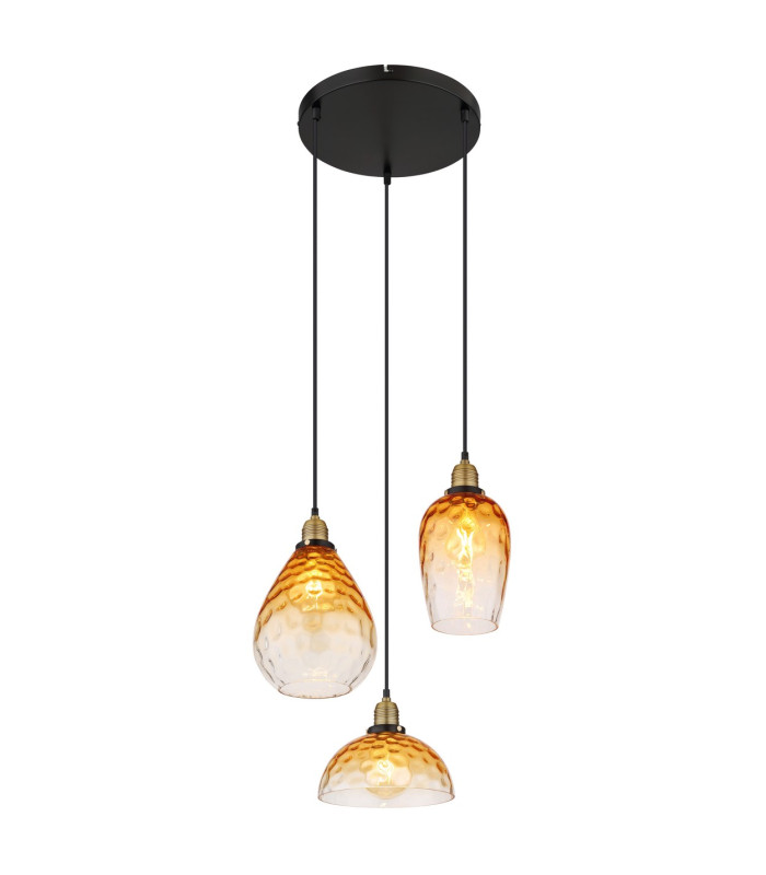 Salvy Cluster Pendant Ceiling Light Matt Black Amber Glass Shade 3x E27-1