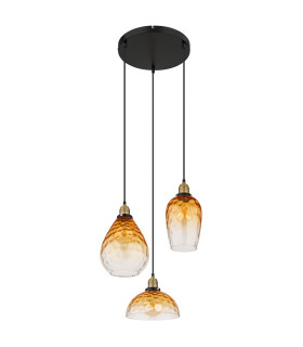 Salvy Cluster Pendant Ceiling Light Matt Black Amber Glass Shade 3x E27-2