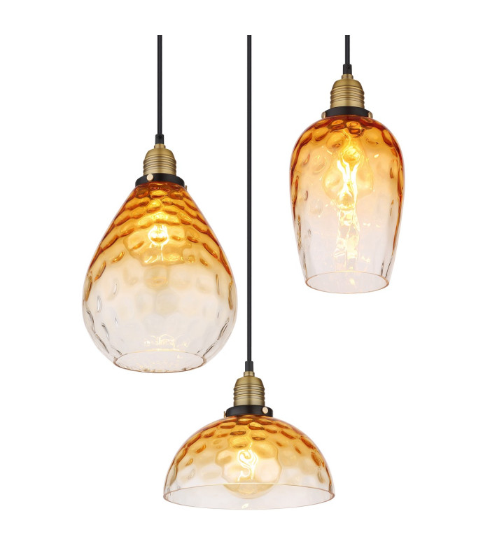 Salvy Cluster Pendant Ceiling Light Matt Black Amber Glass Shade 3x E27-3