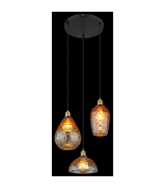 Salvy Cluster Pendant Ceiling Light Matt Black Amber Glass Shade 3x E27-4