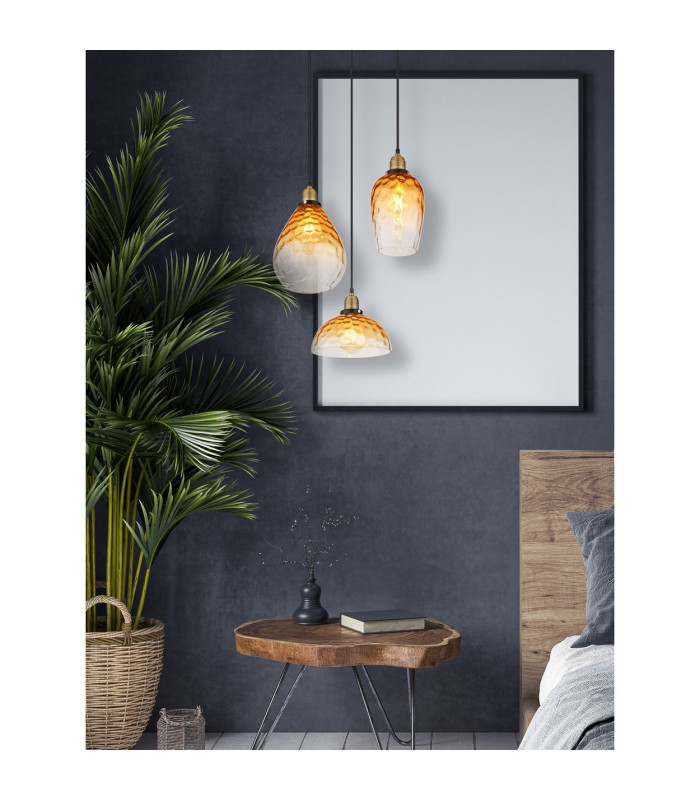 Salvy Cluster Pendant Ceiling Light Matt Black Amber Glass Shade 3x E27-5