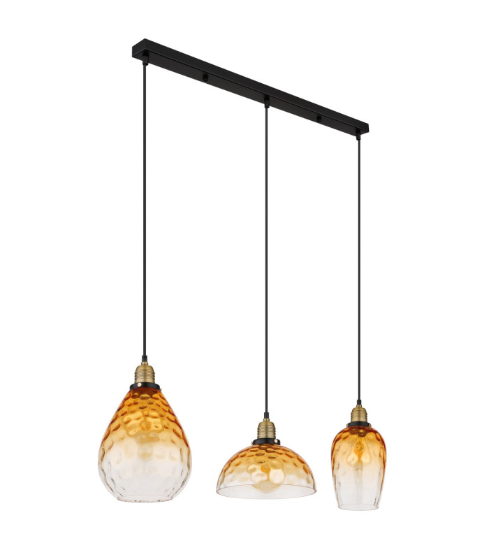 Salvy Bar Pendant Ceiling Light Matt Black Amber Glass Shade 3x E27-2