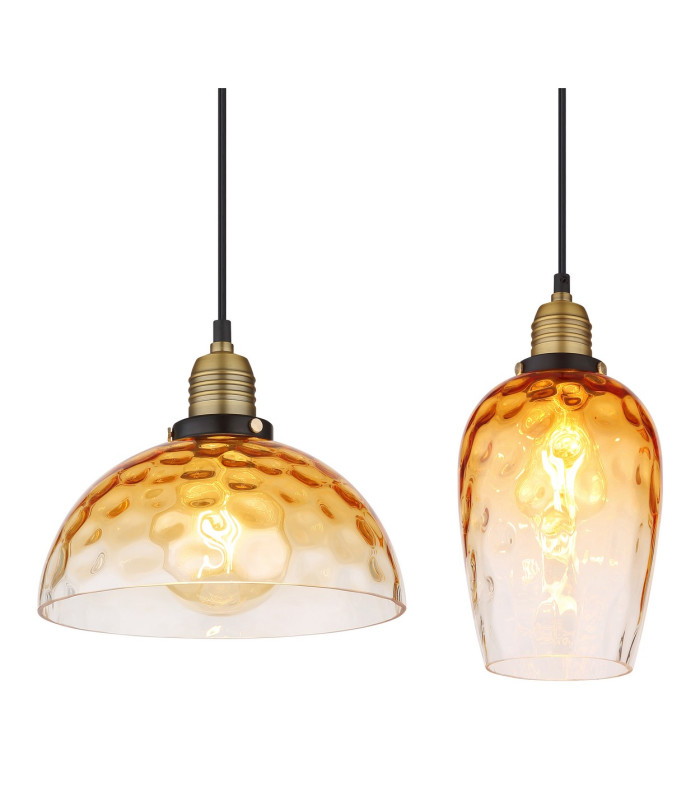 Salvy Bar Pendant Ceiling Light Matt Black Amber Glass Shade 3x E27-4