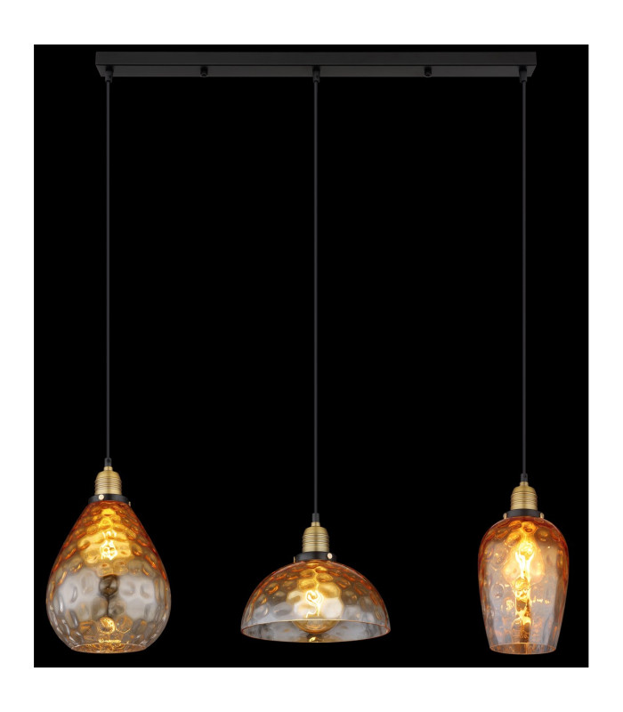 Salvy Bar Pendant Ceiling Light Matt Black Amber Glass Shade 3x E27-6