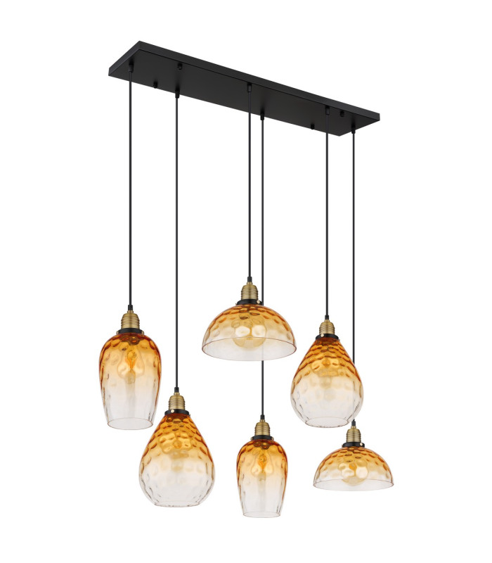 Salvy Cluster Pendant Ceiling Light Matt Black Amber Glass Shade 6x E27-2