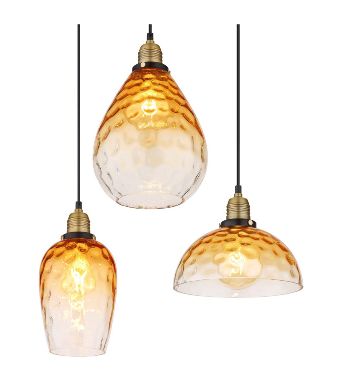Salvy Cluster Pendant Ceiling Light Matt Black Amber Glass Shade 6x E27-4