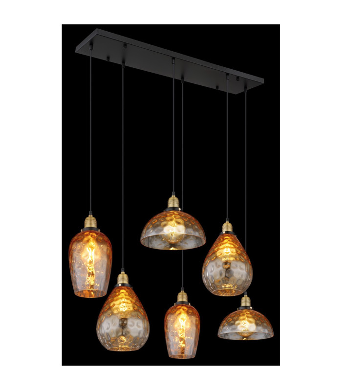 Salvy Cluster Pendant Ceiling Light Matt Black Amber Glass Shade 6x E27-5