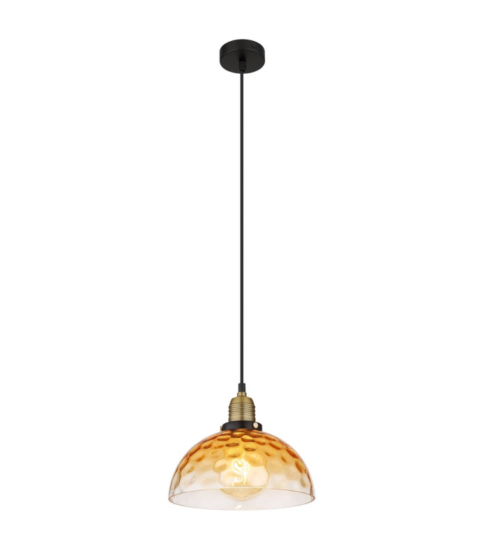 Salvy Dome Pendant Ceiling Light Matt Black Amber Glass Shade 1x E27-1